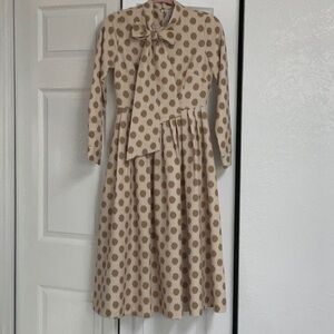 Dainty Jewell’s Cream Ivory Dress With Taupe Tan Dots Size XS